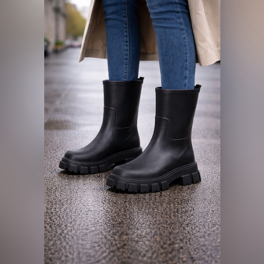 ILSE JACOBSEN Black Winter Rain Boots with Chunky Sole NWT size 7